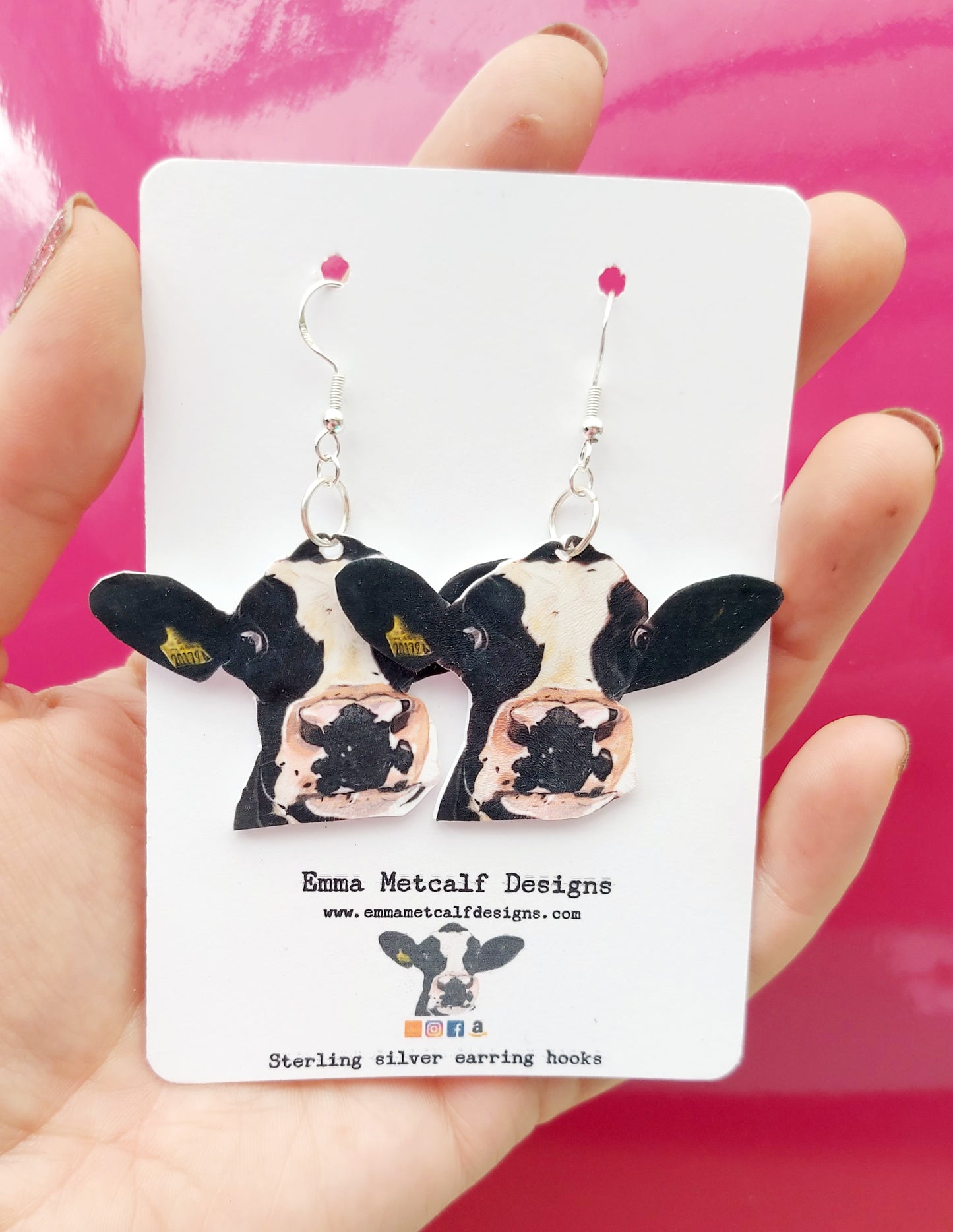 Bespoke farm themed Cow earrings with sterling silver hooks- choice of designs- Holstein- Cow earrings- Dairy cow