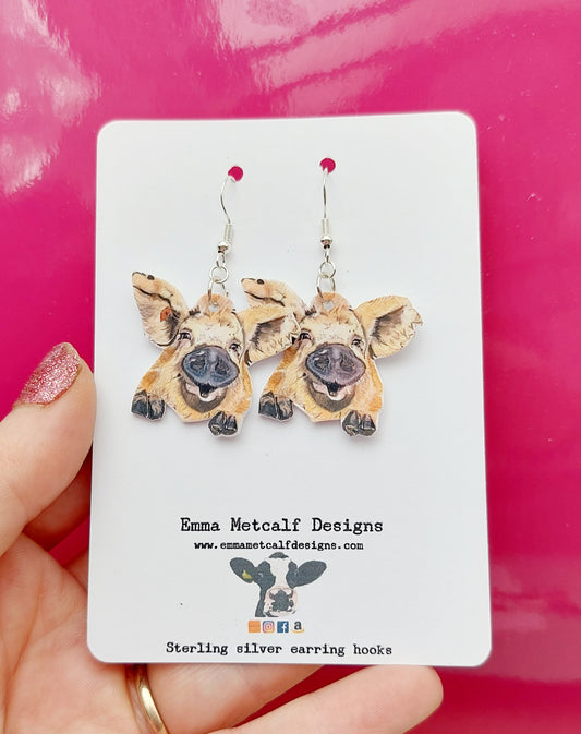 Bespoke farm themed Pig earrings with sterling silver hooks- choice of designs- Piggy earrings- Quirky earrings