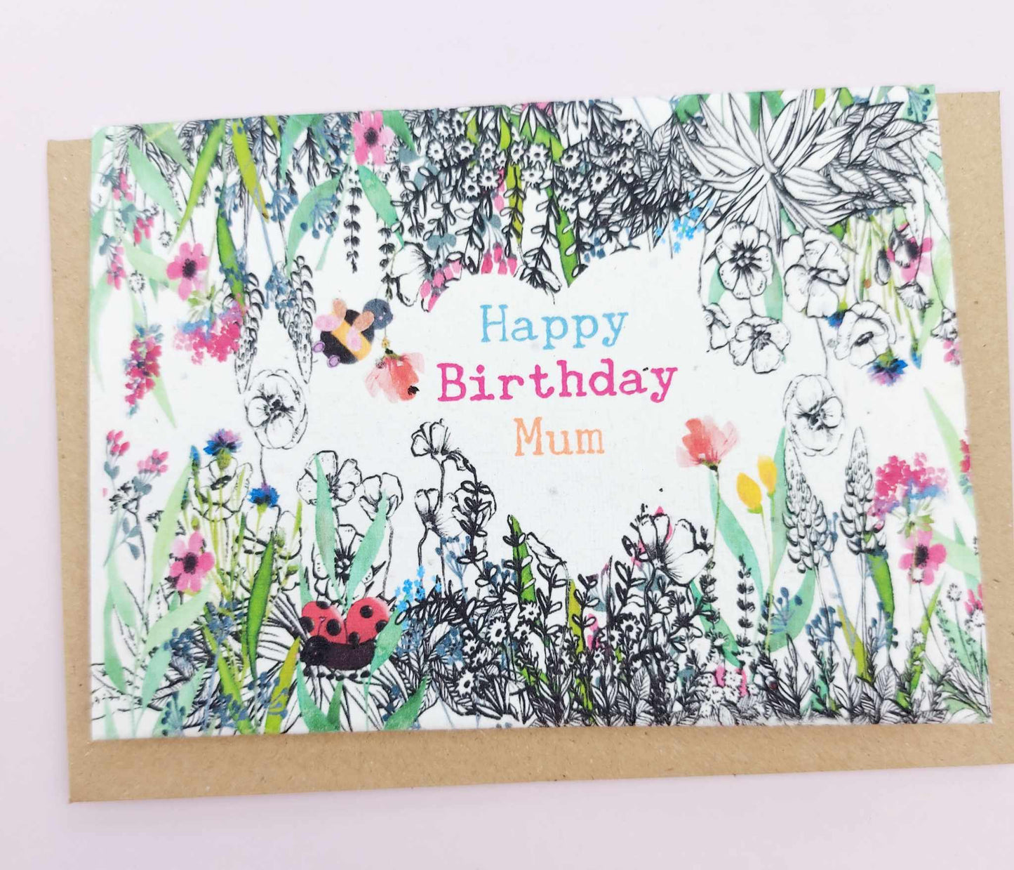 PLANTABLE Birthday card for Mum   - Floral bumblebee Eco and VEGAN friendly Wildflower cards - Seed paper cards  -- Plantable Birthday card for mum