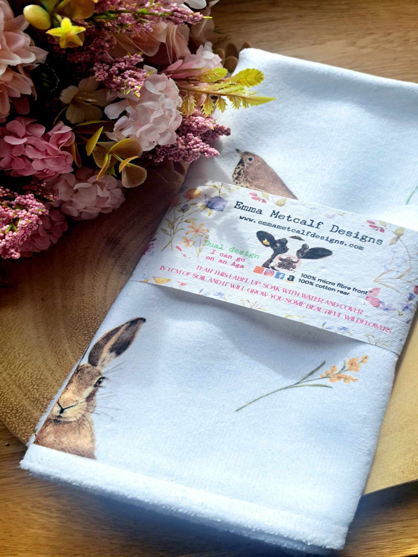 Beautiful spring woodland themed AGA towel / tea towel / pot towel - New home gift  - Farmhouse decor- - housewarming gift uk- made in uk