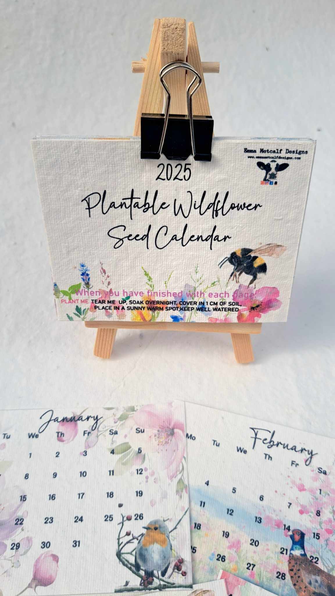 2025 Grow me Calendar Eco-Friendly Plantable Seed Calendar 2025 - 2 Sizes - 13 Pages - Emma Metcalf Designs