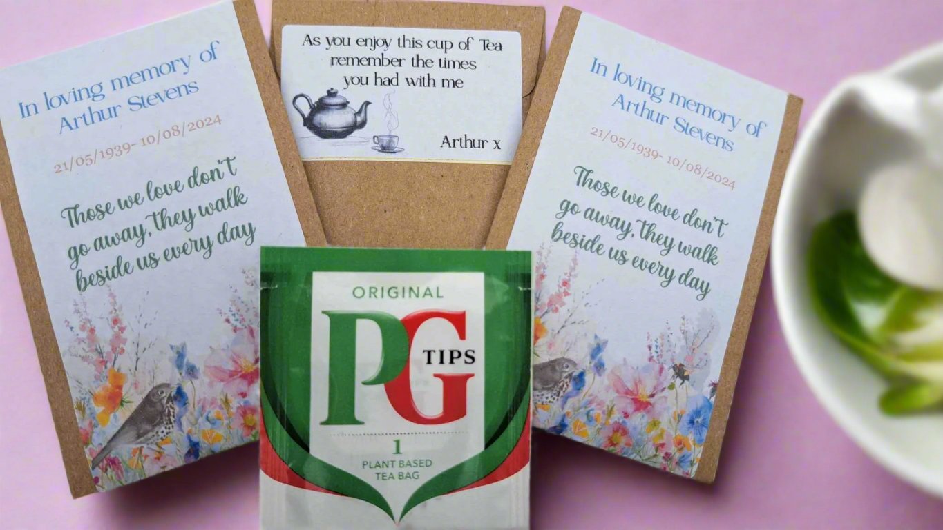 Funeral Favours Personalised - Remember me tea bag favours - cup of tea- In Loving Memory Funeral Memorial Remembrance - Tea bag included