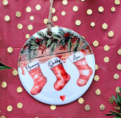 Christmas Personalised Ceramic Bauble 2024 -  Custom Festive Ornament- Our first Christmas- Babys first Christmas-Our 1st Christmas as a family of