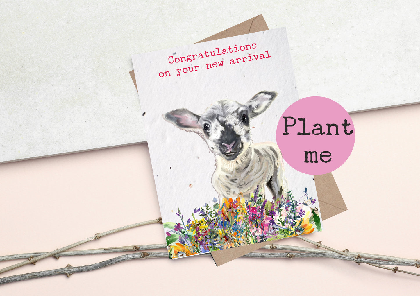 PLANTABLE New Baby Congratulations Sheep Seed Cards  - Eco and VEGAN friendly Wildflower cards - Seed paper cards  -- Plantable congratulations new arrival baby card