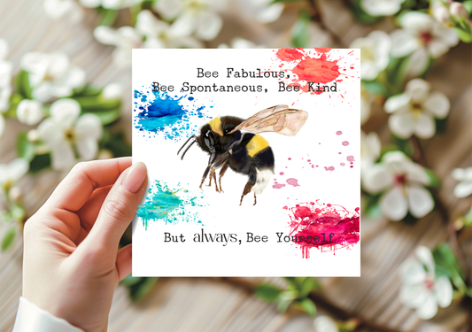 Motivational card - Bee Kind - Open-friend-Best friend-Wife-Husband- Fiance- Fiancee- Sister-Brother -Mum- Dad -Bumble Bee - Colourful- Rainbow