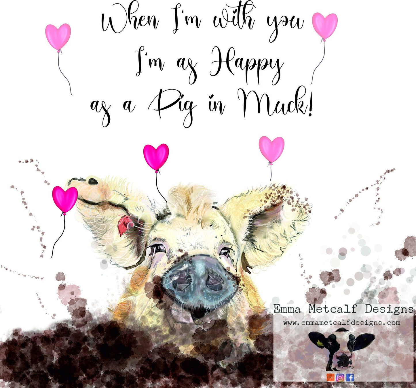 Pig Valentines card- Pig in muck- Valentine's card for him- her-them-love-Valentine's day-friend,best friend-wife-husband,-Fiancee,