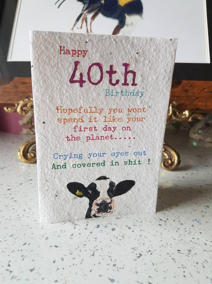 40th Funny PLANTABLE Birthday Seed Cards-Eco Friendly-Wildflower cards -Seed paper cards-Plantable cards-40th Card for her-40th Card for him