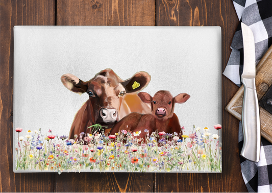 Dairy Cow Chopping board - Jersey cow -Farmhouse Kitchen Decor - glass work surface saver - Chopping board -Kitchen items