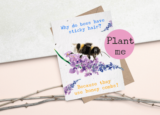 Eco and vegan friendly plantable greetings card sticky bee- Open card