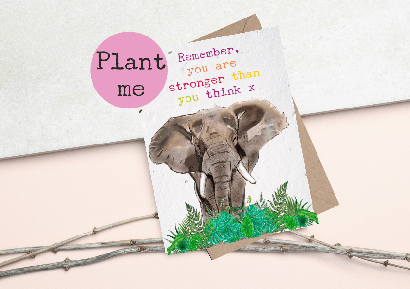 Motivational plantable seed paper cards - Elephant Greetings cards - Stronger than you think