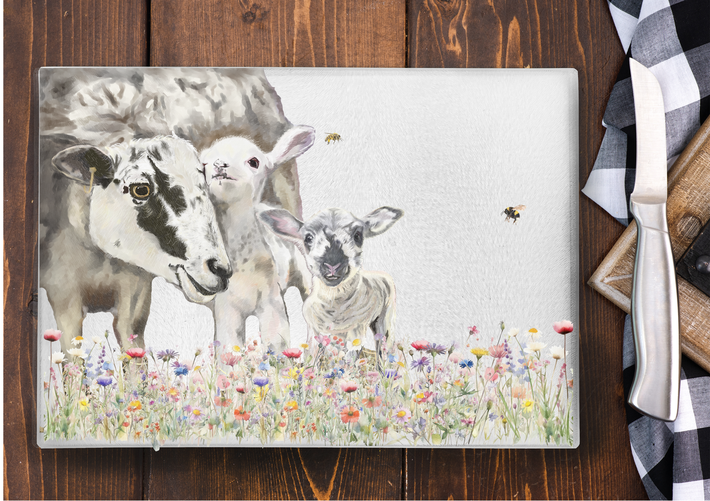 Sheep and lamb glass work surface saver - Chopping board